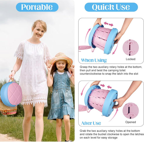 Inmorven Portable Toilet Camping Foldable Potty for Toddler Adults Kids Travel Potty