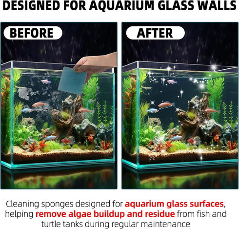 6-Pack (3.25 3.25 1 Aquarium Glass Cleaning Sponge x x in), Non-Scratch Aquarium Cleaner for Fish & Turtle Tanks