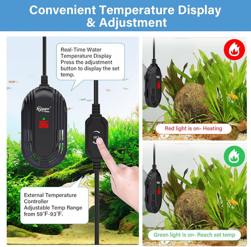 hygger 25W Small Aquarium Heater, Submersible Betta Fish Tank Heater with Adjustable Temperature Controller