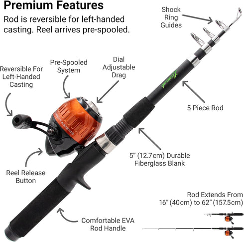 Kids Fishing Pole and Tackle Box - Includes Net, Travel Bag, Reel, and Beginner’s Guide - Rod and Reel Kit for Youth