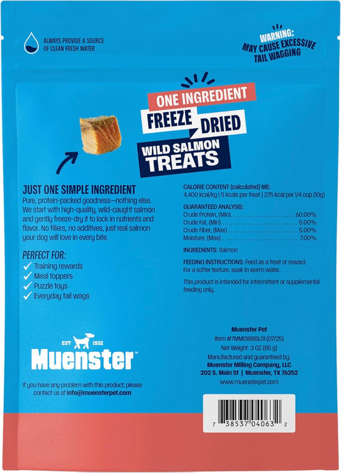 100% 3 (Pack 1) Muenster New Freeze Dried Salmon Bites - Only One Ingredient Raw Salmon Freeze Dried for a Healthy