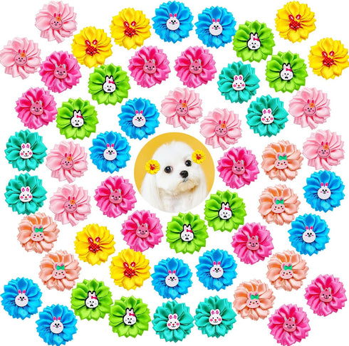 80pcs Dog Flower Bows - Bulk Holiday Small Dog Hair Bows with Rubber Bands for Grooming Accessories