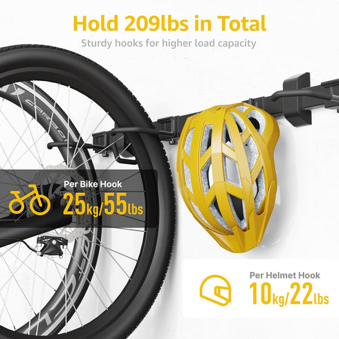 monTEK Enhanced Bike Storage Rack, Adjustable 3-Bike and 2-Helmet Hangers for Indoor Storage