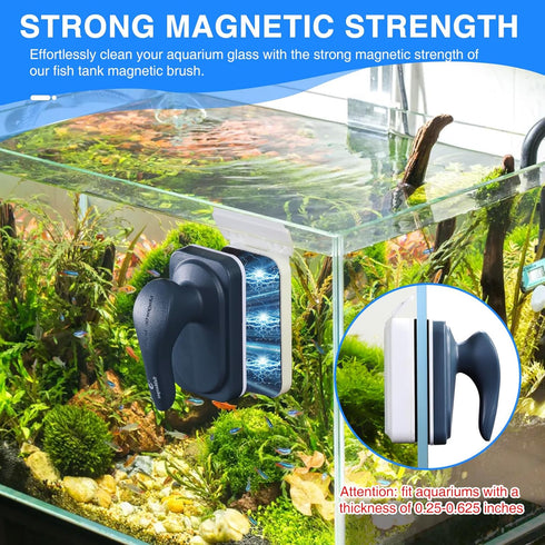 2 0.25-0.625Inch fishkeeper Aquarium Strong Magnetic Glass Cleaner Brush, Fish Tank Algae Magnet Cleaning Tool