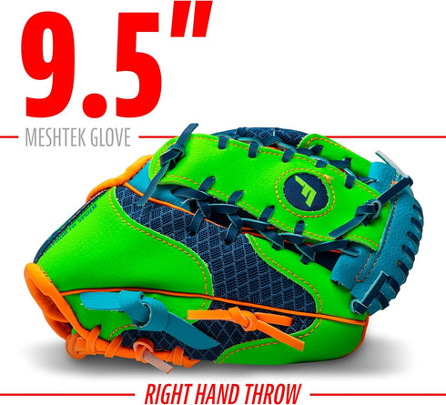Franklin Sports Kids Teeball Glove + Foam Ball Sets - Meshtek Youth Gloves for Kids + Toddlers - 9.5" Left + Right Hand