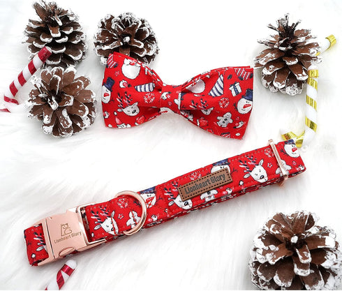 Lionheart Glory Christmas Dog Bow Collar, Santa Print Bow Tie Collar, Adjustable Gift for Large Dogs