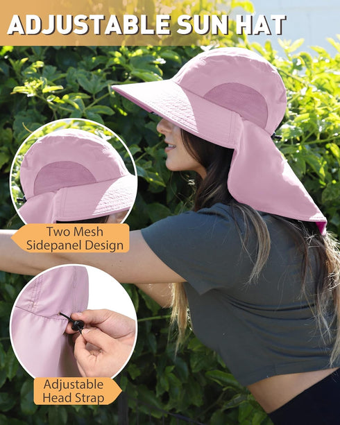 Women's Hiking Hat, Wide Brim with Large Neck Flap, UPF 50+ Sun Protection