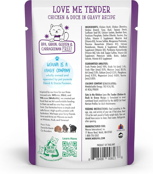 Weruva Cats in The Kitchen, Love Me Tender with Chicken & Duck in Gravy Cat Food - 3oz Pouch (Pack of 12)