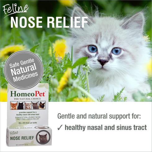 HomeoPet Feline Nose Relief, Natural Nasal and Sinus Medicine for Cats, Pet Medicine, 15 Milliliters
