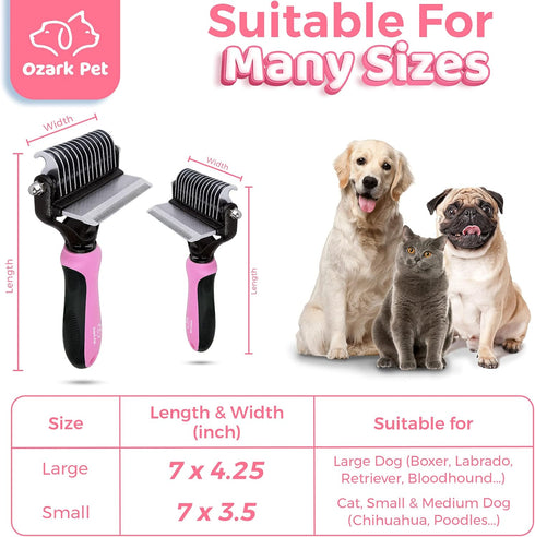 Dog Brush and Cat Brush with Deshedding Tool, Dematting Undercoat Brush for Dogs, Reduces Shedding Up to 95% (Pink