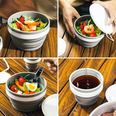 Odoland Mess Kit for Camping, 1 Person with Silicone Collapsible Bowl, Cup & Stainless Steel Spoon for Outdoor