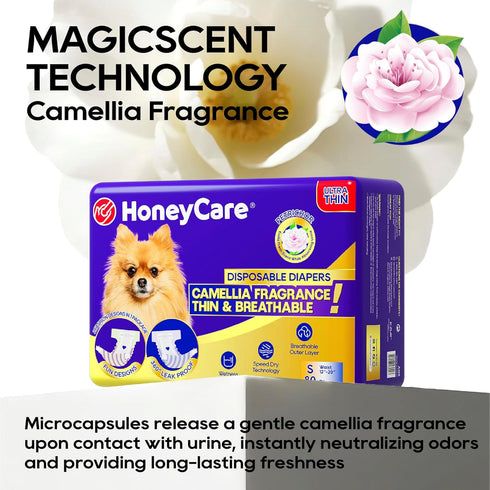 2 1 Package, 80 Count HONEY CARE Petrichor Female Dog Diaper, Camellia Fragrance, Emits Fresh Scent While Absorbing