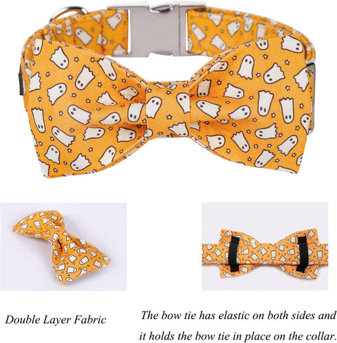 Lionet Paws Halloween Dog Collar with Bowtie - Adjustable Cute Cotton Fall Collar with Metal Buckle for Small Medium