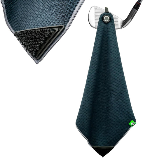 Scrub Doctor Golf Towel (Black) - Built-in Club Scrub Brush, Magnetic for Strong Hold, Thick Premium Microfiber