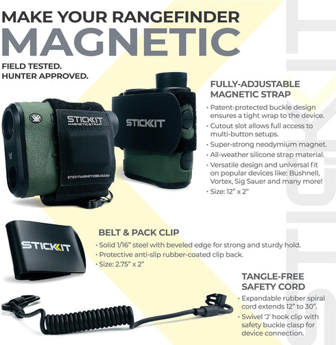 STICKIT Magnetic Strap - Hunting Rangefinder Attachment for Belt, Pack, Gear, Stand or Blind, Silent Hold