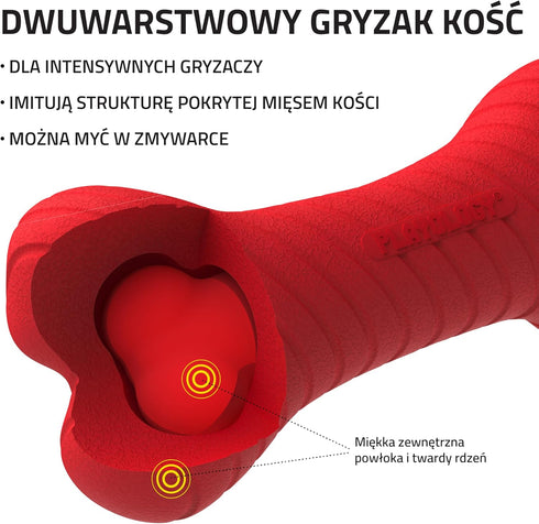Playology Dog Toys Dual Layer Bone Chew Toy - Durable Rubber for Large Dogs - Beef Scented Red Toy Bones Made from Non