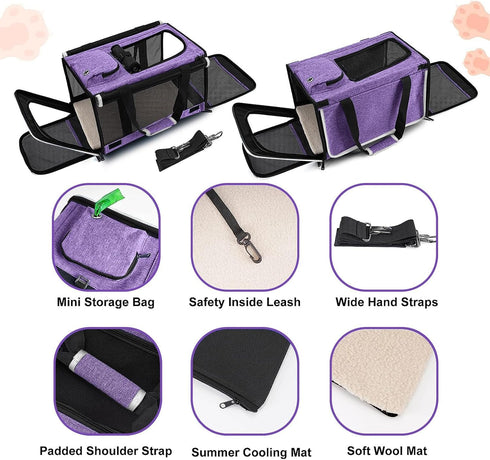 Ventilated Softside Pet Carrier for Yorkie Dog Travel, Tiny Dog Crate for Teacup Poodle, Purple