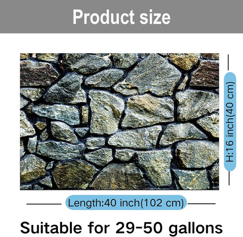 Fish Backgrounds Paper, Double Sides 3D Stone & Trees Aquarium Background Picture, 16" x 40"