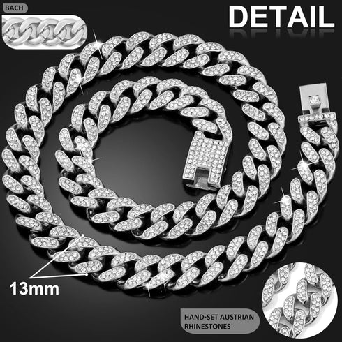 Cuban Link Dog Collar, Gold Silver Metal Chain, Cuban Diamond Pet Collars for Dogs Cats, Jewelry 8/10/14/16/18/20/24/28