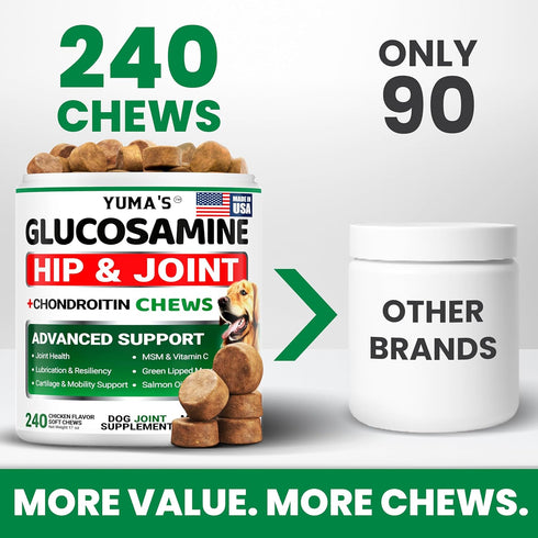 240 Glucosamine for Dogs - Chews - Hip and Joint Supplement for Dogs - Advanced Glucosamine Chondroitin Treats with MSM