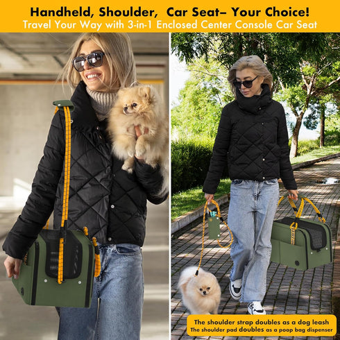 12lb PAWZIDEA Center Console Dog Car Seat, Enclosed Small Dog Armrest Booster Carseat, Secure Straps &Anti Slip