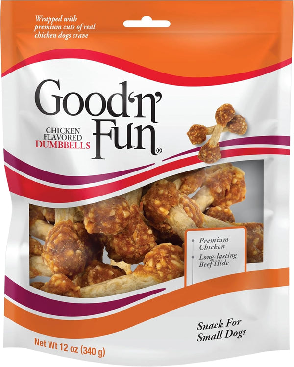 Good'N'Fun Chicken Flavored Dumbbells, Rawhide Snacks for Small Dogs