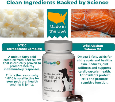 1TDC WorksSoWell Dual Action Joint Supplement for Dogs & Cats - 30ct for Hip and Joint Health