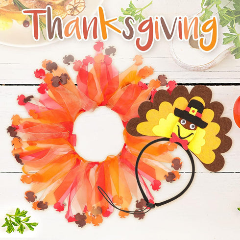 BWOGUE Dog Turkey Costume, Thanksgiving Turkey Headband with Elastic Decorative Collar for Medium Large Dogs
