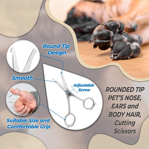 ARSUK Dog Scissors for Grooming Face and Paws, Blunt Rounded Tip, 4.5-Inch Stainless Steel for Cats and Dogs