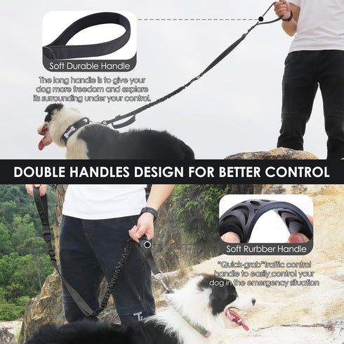 Hotsky Tactical Dog Leash - Heavy Duty for Medium Large Dogs, 4-6Ft Strong Bungee Shock Absorbing with Padded Double