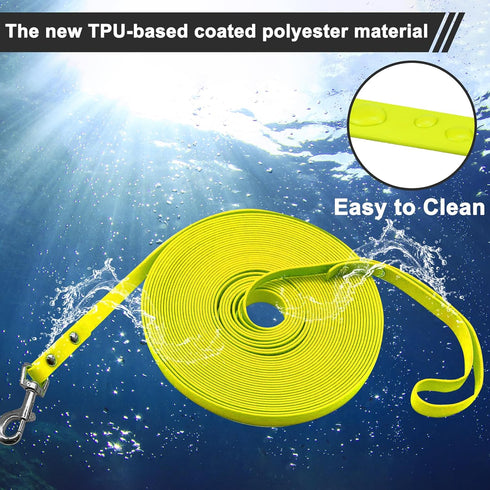 Dog Training Leash, Waterproof Long Leash for Recall Training, TPU Material, 50FT (Yellow)