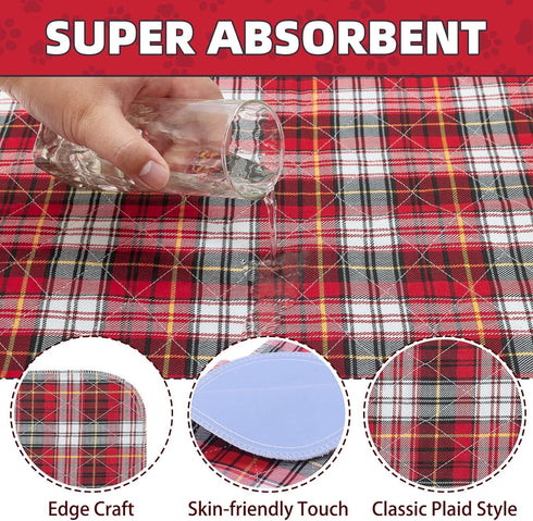 2 Pack 36"x 48" KOOLTAIL Reusable Puppy Pads, Washable Pee Pads for Dogs-Waterproof Non-Slip Plaid Puppy Training Pads