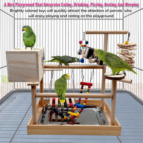 kathson Bird Playground,Parrot Play Stand,Parakeet Play Gym with Breeding Box and Food Cups,Cockatiel Perch Stand