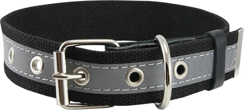 Reflective Dog Collar, Cotton Web/Leather, 18" Long, 3/4" Wide, Fits 12"-16" Neck, Poodle, Spaniel