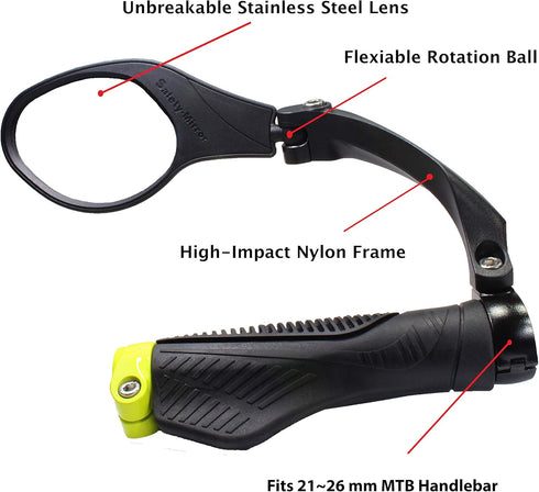 Hafny Stainless Steel Lens Handlebar Bike Mirror, Bicycle Rearview Safety Reflector, HF-MR081