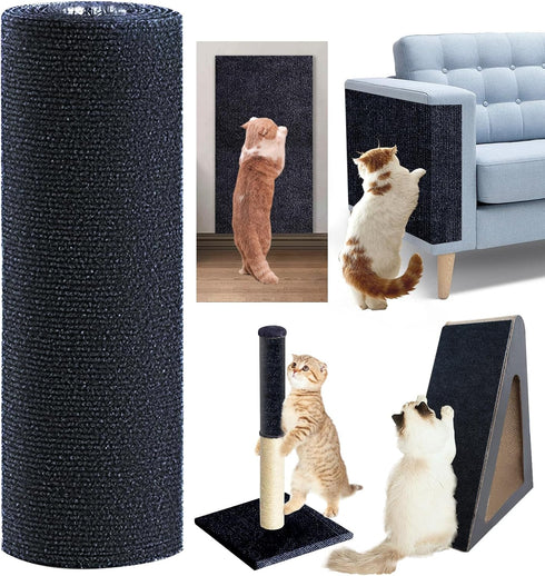 120"x15.8" Trimmable Self-Adhesive Carpet Mat Pad for Cat Tree Shelves & Couch Protector (Black)