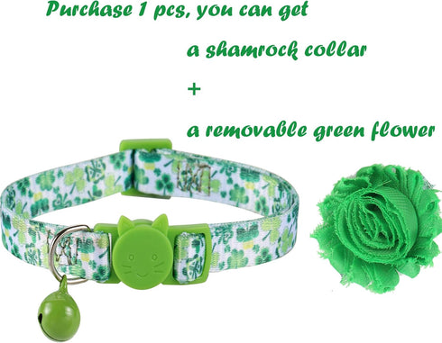 BoomBone Cat Flower Collar for St Patricks Day, Breakaway Puppy Charms, Irish Pet Accessories