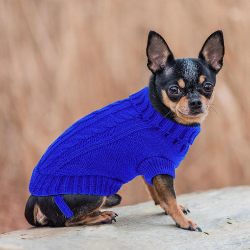 uxcell Small Dog Sweater, Thick Twisted Knit Pullover Turtleneck Apparel, Soft Winter Warm for Small Medium Dogs (Blue,
