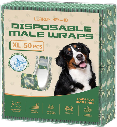 LURKOMEMO Dog Diapers Male,50 Count X-Large Adjustable Male Dog Diapers Disposable,Dog Belly Bands