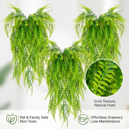 RAINFLOW 3PCS Artificial Terrarium Plants - Lifelike Reptile Habitat Vines, Fake Hanging Plants with Bendable Vine