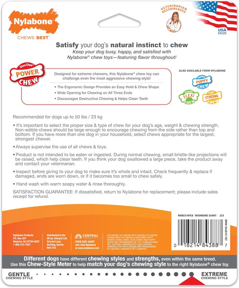 Nylabone Ergonomic Hold Wishbone Power Chew Toy for Dogs, Large - Up to 50 lbs, Bison Flavor, 1 Count