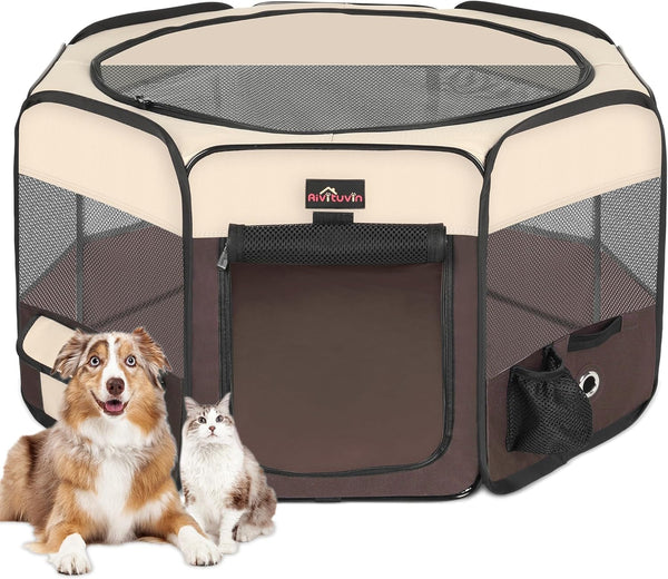Aivituvin Dog Playpen, Foldable Pet Play Pens with Carrying Bag for Cat,