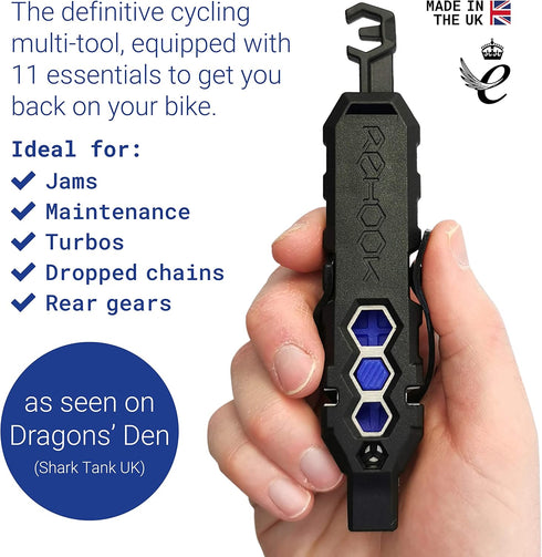Rehook PLUS Lightweight Bike Multi Tool for Cyclists, Includes Tyre Levers, Spoke Keys, Chain Tool, Wrench, Hex,