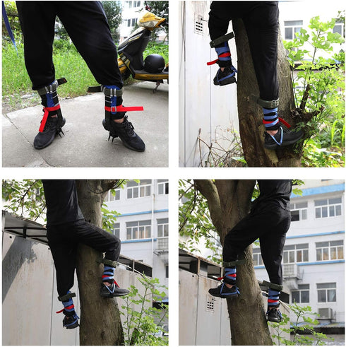 XKMT Upgraded Tree Climbing Spike Set with Safety Adjustable Belt Lanyard and Rope Rescue Gear, Blue