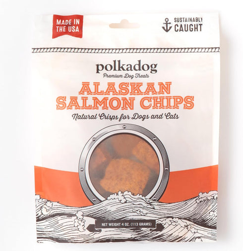 Polkadog Crunchy Alaskan Salmon Chips: 100% Wild-Caught Fish Treat for Dogs, Cats - 4 oz