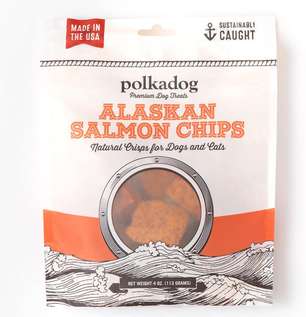 Polkadog Crunchy Alaskan Salmon Chips: 100% Wild-Caught Fish Treat for Dogs, Cats - 4 oz