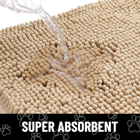 smiry Dog Door Mat for Muddy Paws, Absorbent Non-Slip Washable Mat, Quick Dry Chenille (48x30 Inches, Beige)
