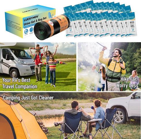 LuckyNov 25 25 8 Pack Portable Toilet Bags with Poo Gels, Gallon Leak-Proof Camping Toilet Waste Bags Absorbent Gel