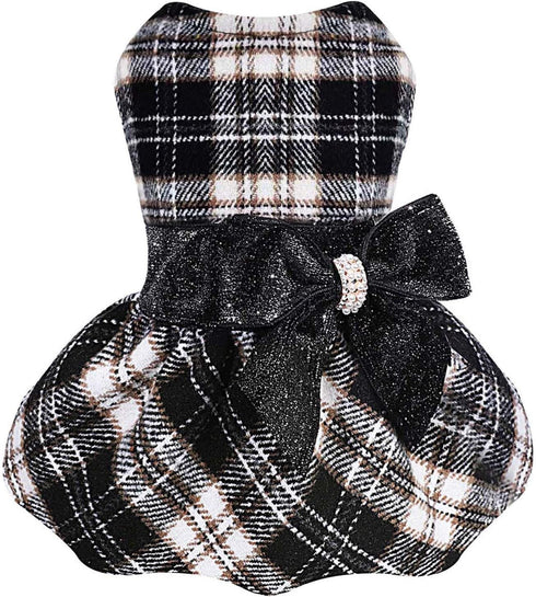 Small Dog Dress, Yorkie Sweater Girl Plaid Fleece Apparel for Chihuahua Cat, Cute Warm Puppy Clothes