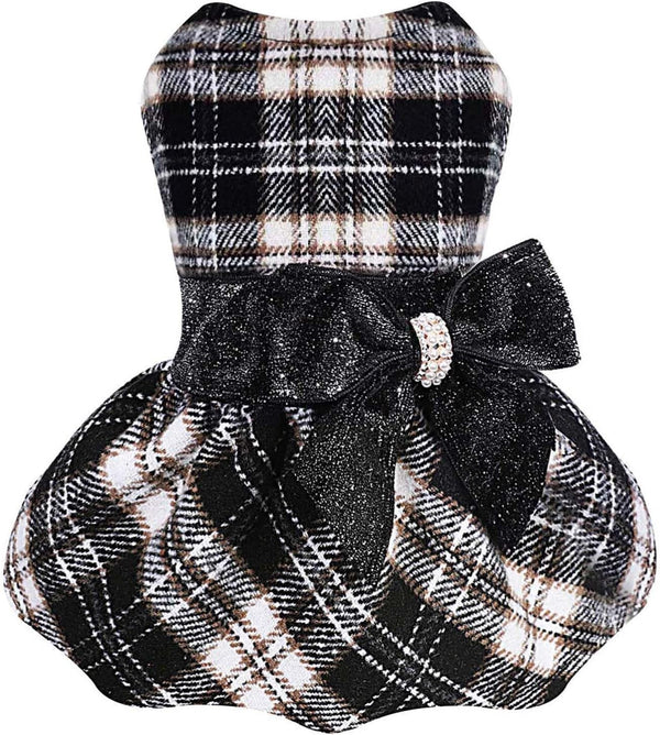 Small Dog Dress, Yorkie Sweater Girl Plaid Fleece Apparel for Chihuahua Cat, Cute Warm Puppy Clothes